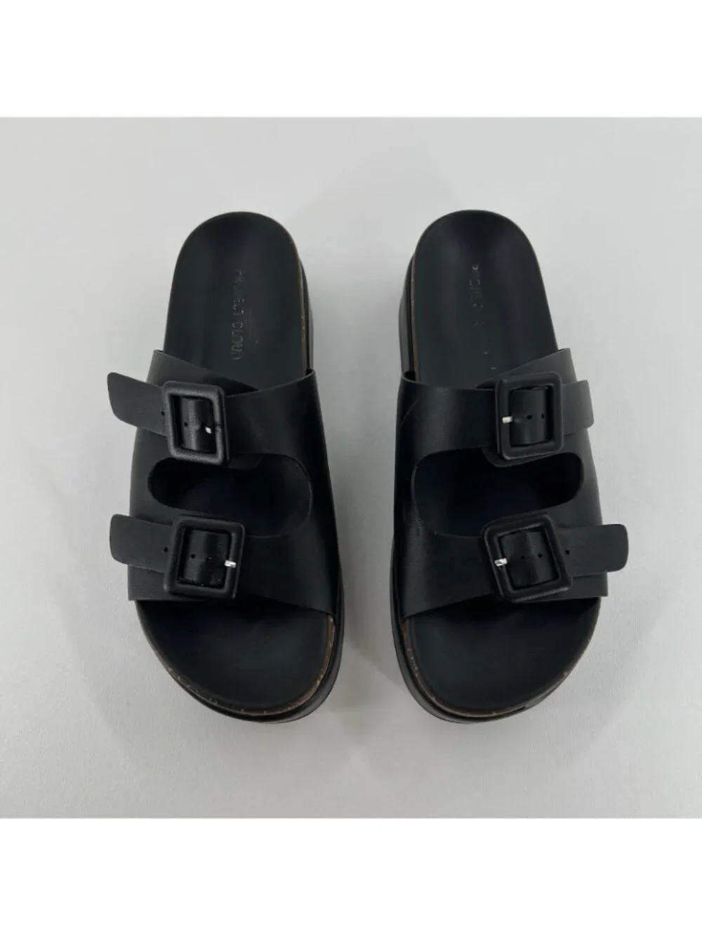 Project Cloud Platform Slide Sandals Womens 8.5 Memory Foam Wedge Leather Black